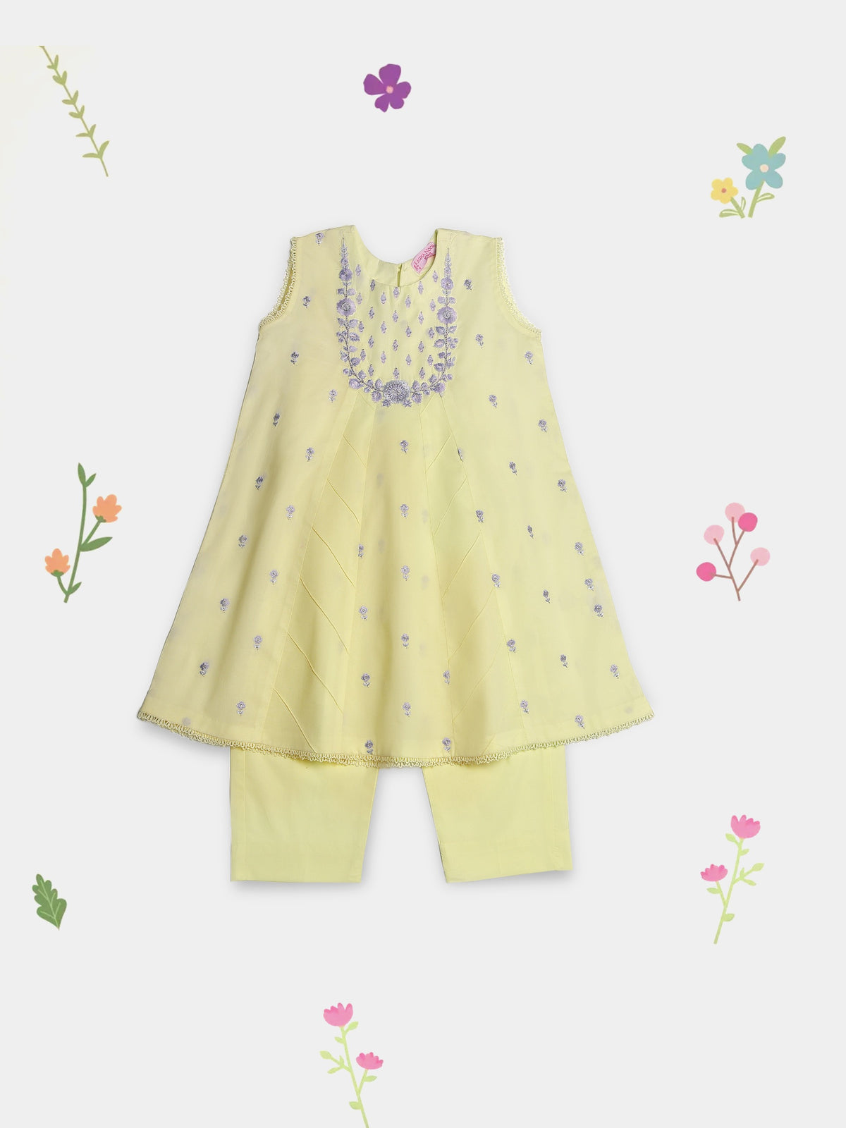 (Kids) 2 Piece - Embroidered Cambric Suit FKD-086 Main image