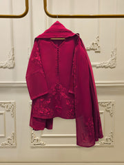 3 Piece - Pure Embroidered Cotton Net Suit S112428