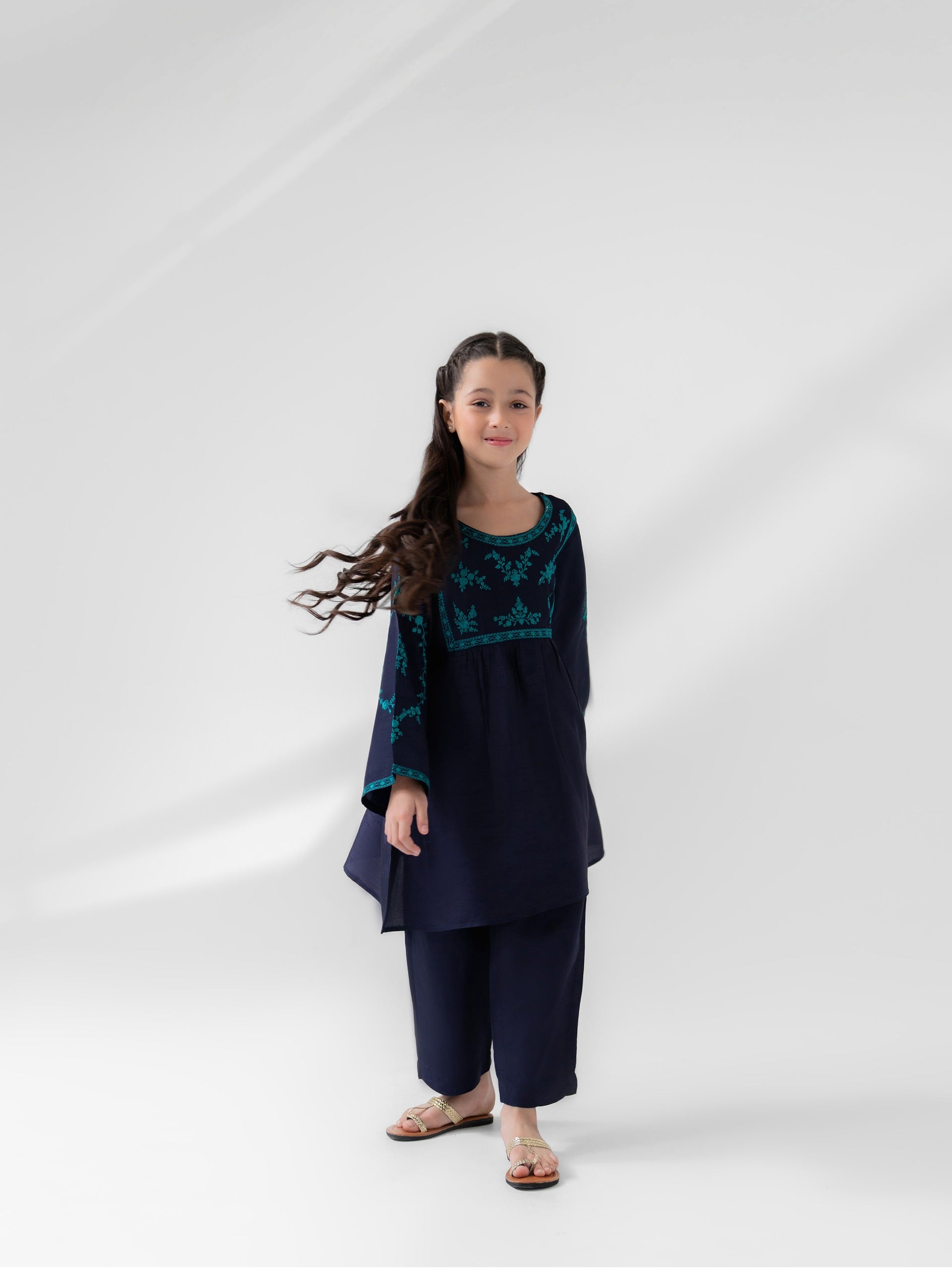 (Kids) Embroidered Korean Silk Shirt FKD-074 (Single Shirt) Main image