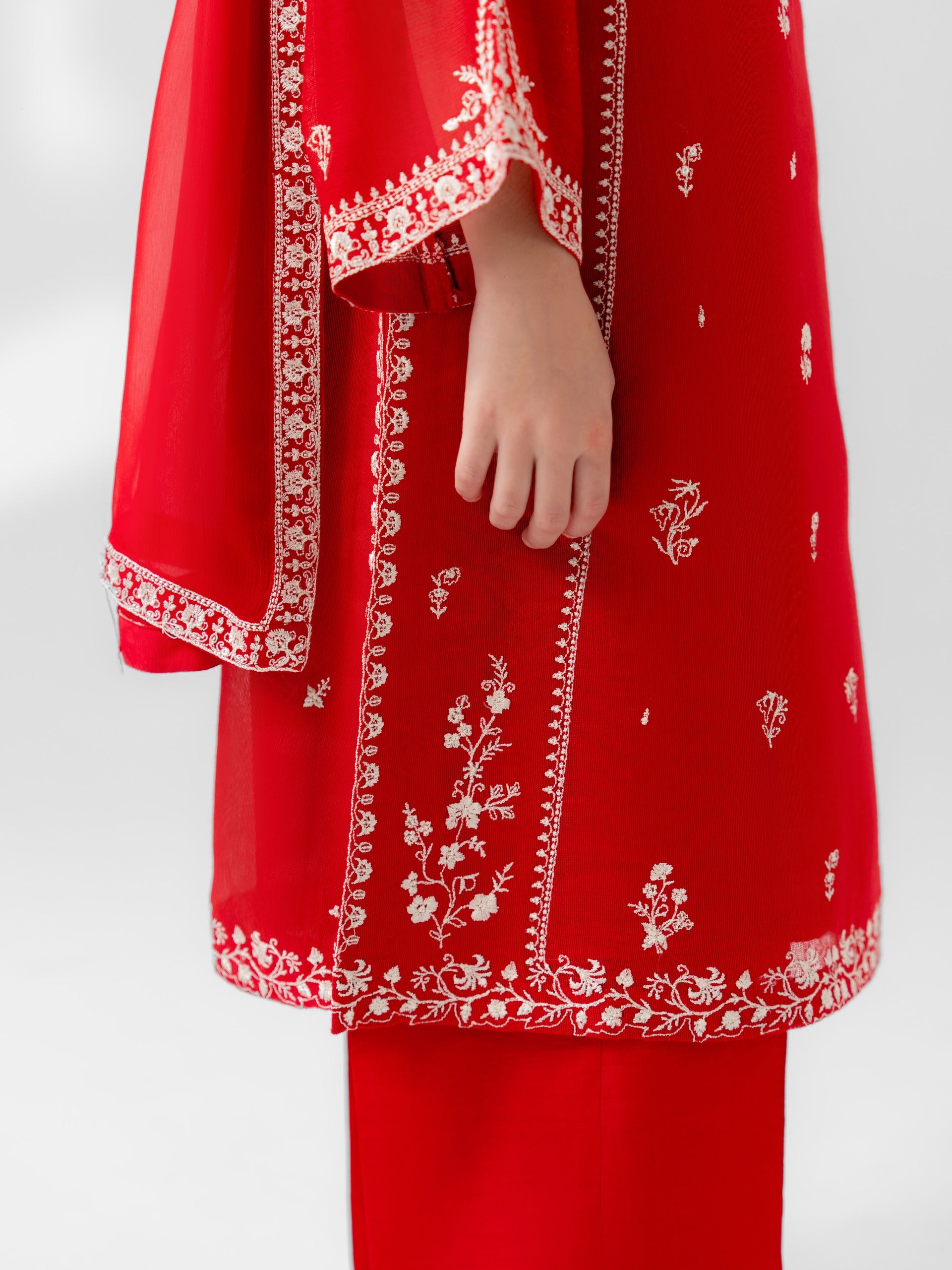 (Kids) 3 Piece - Embroidered Cotton Net Suit FKD-077 Secondary image