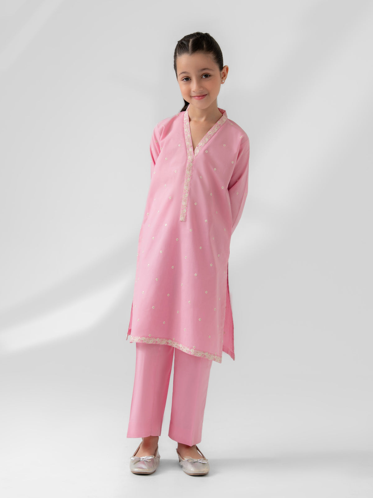 (Kids) 2 Piece - Embroidered Cambric Suit FKD-092 Main image