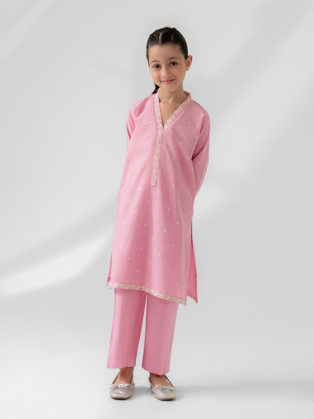 (Kids) 2 Piece - Embroidered Cambric Suit FKD-092