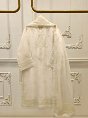 3 Piece - Pure Organza Embroidered Suit S112454