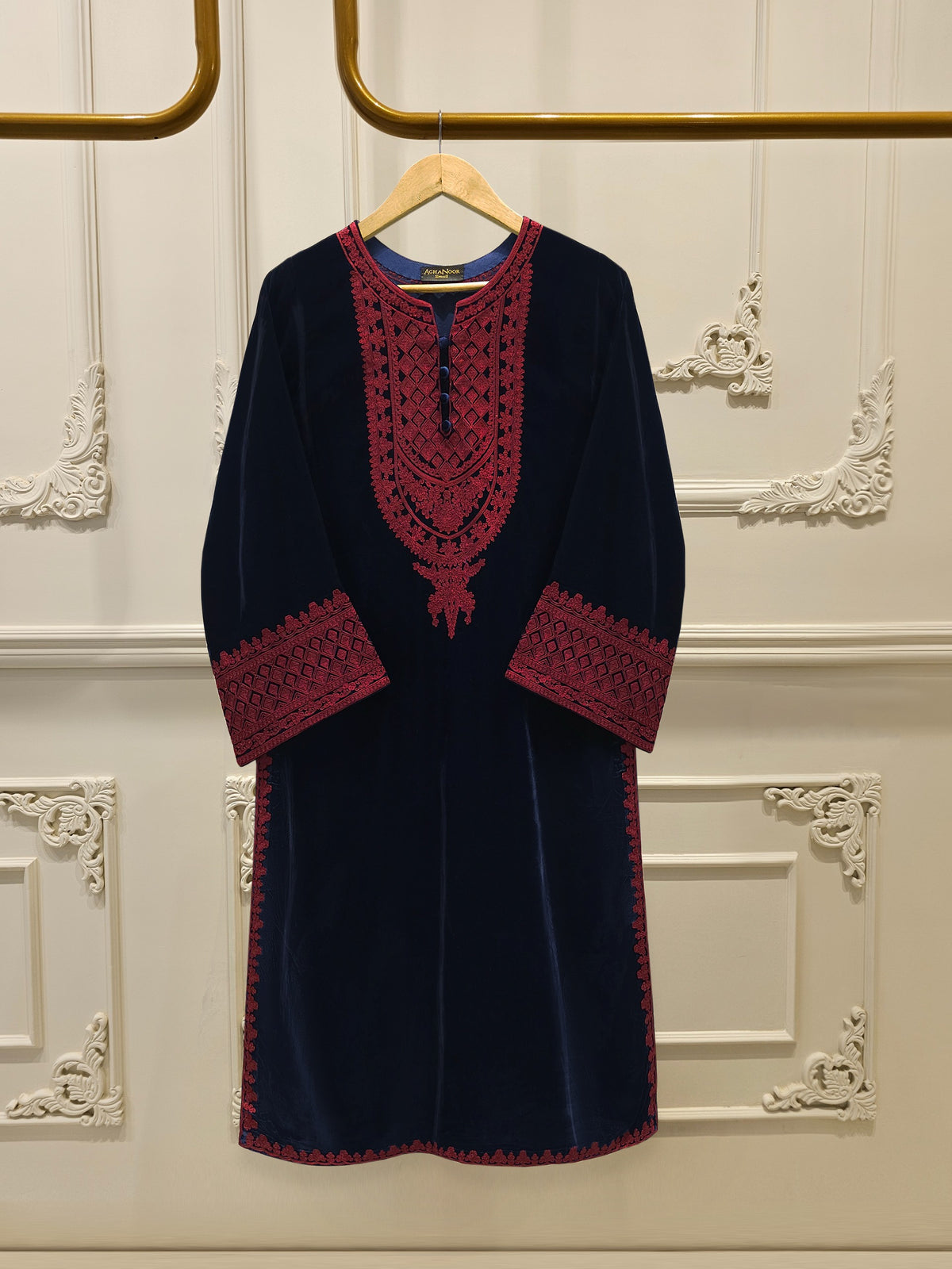 2 Piece - Embroidered Velvet Suit S112861