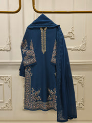3 Piece-  Pure Embroidered Sheesha Silk Suit S112899