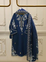 3 Piece - Pure Organza Embroidered Suit S112970