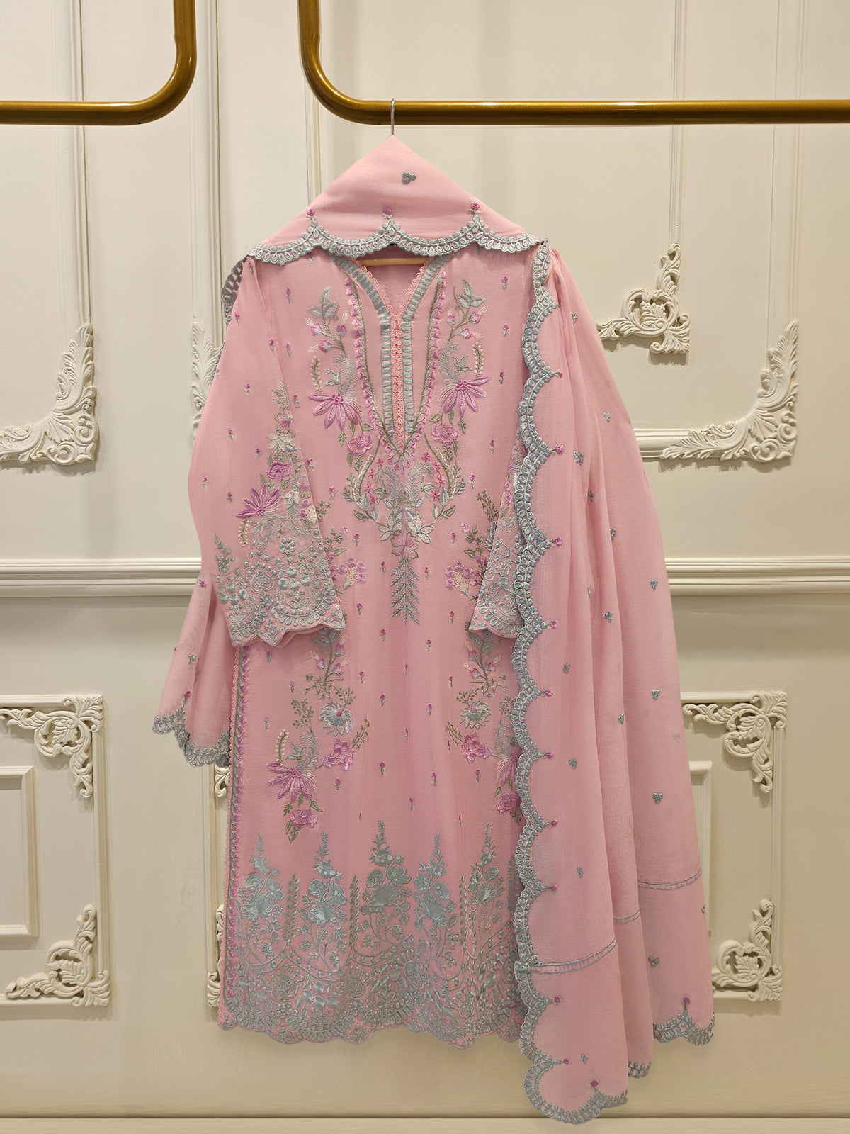 3 Piece - Pure Embroidered Cotton Net Suit S112986