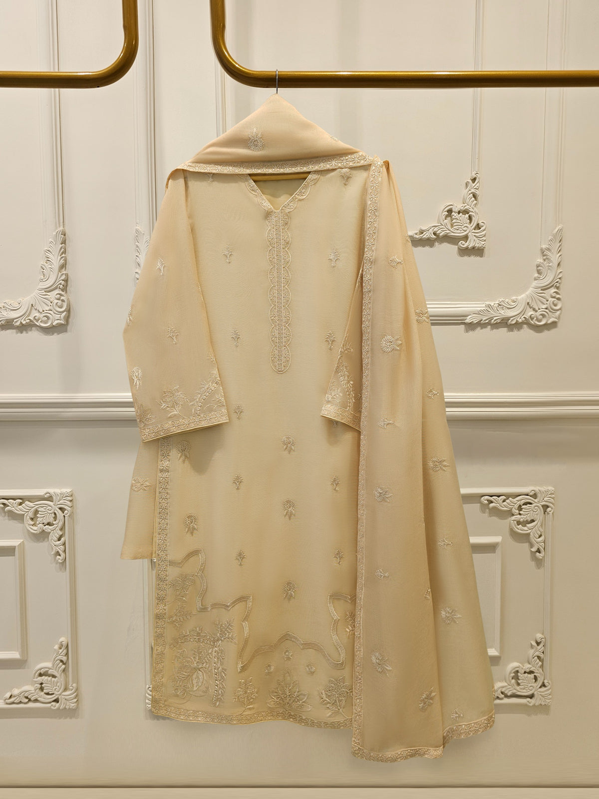 3 Piece - Pure Embroidered Cotton Net Suit S113224