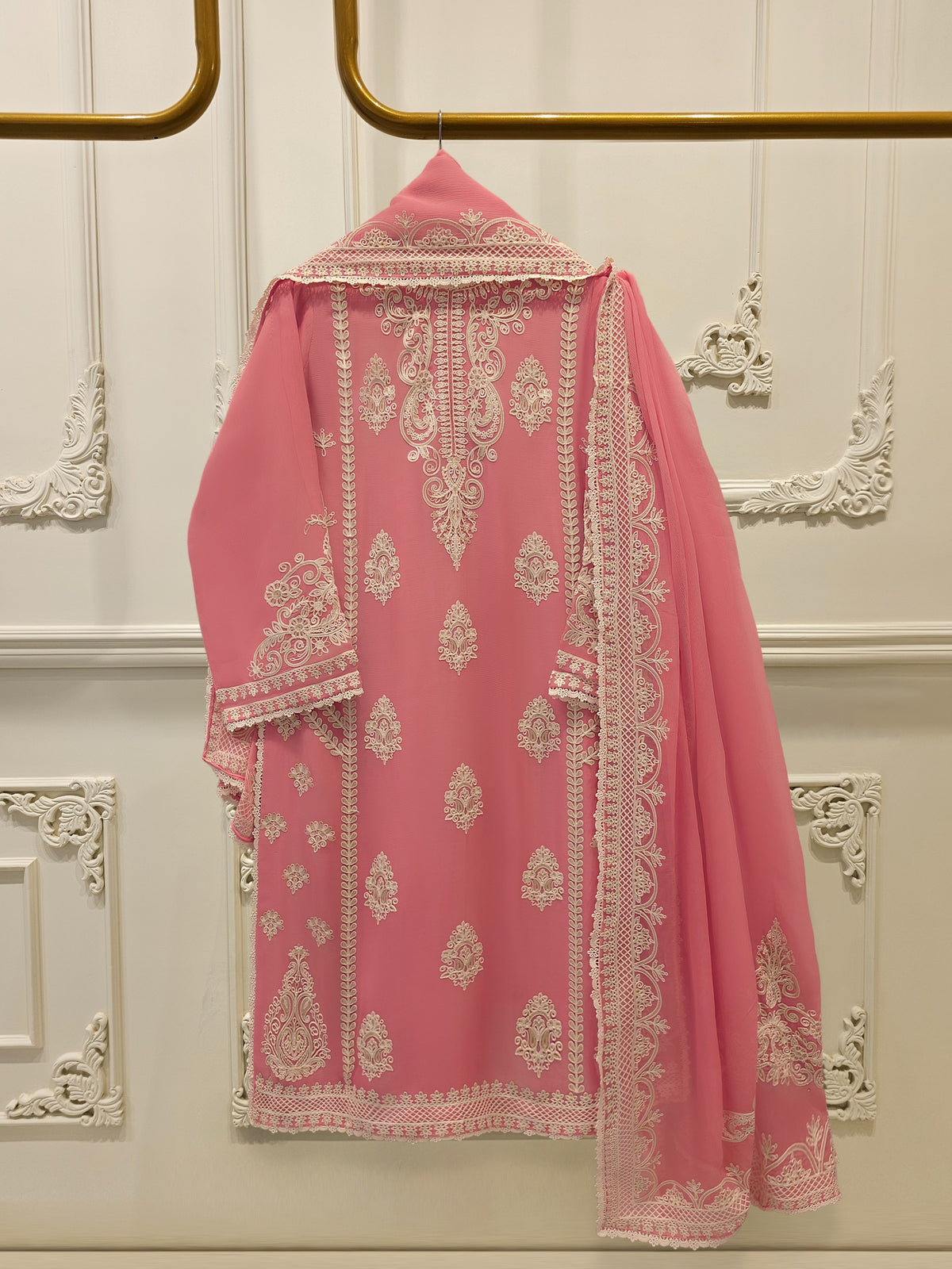 3 Piece - Pure Chiffon Embroidered Suit S113256