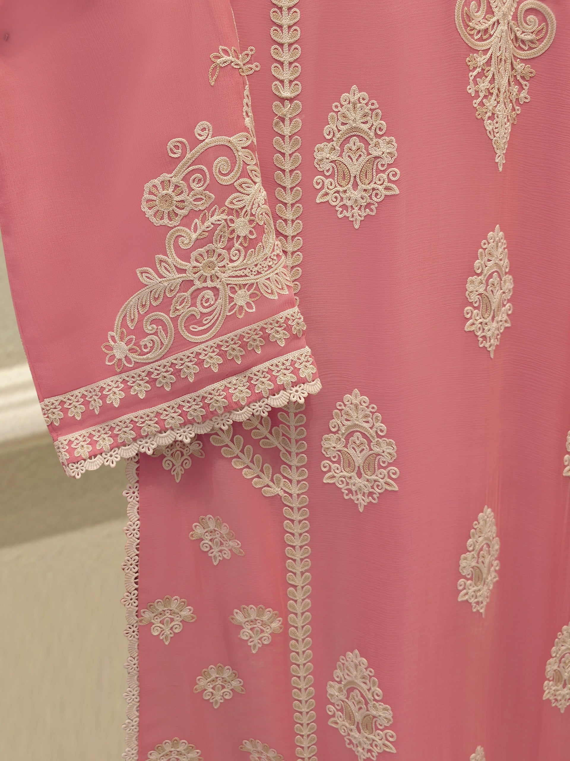 3 Piece - Pure Chiffon Embroidered Suit S113256 Secondary image