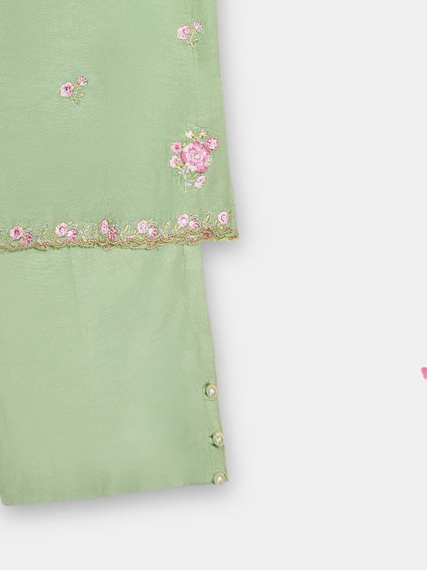 (Kids) 3 Piece - Embroidered Koren Silk Suit FKD073