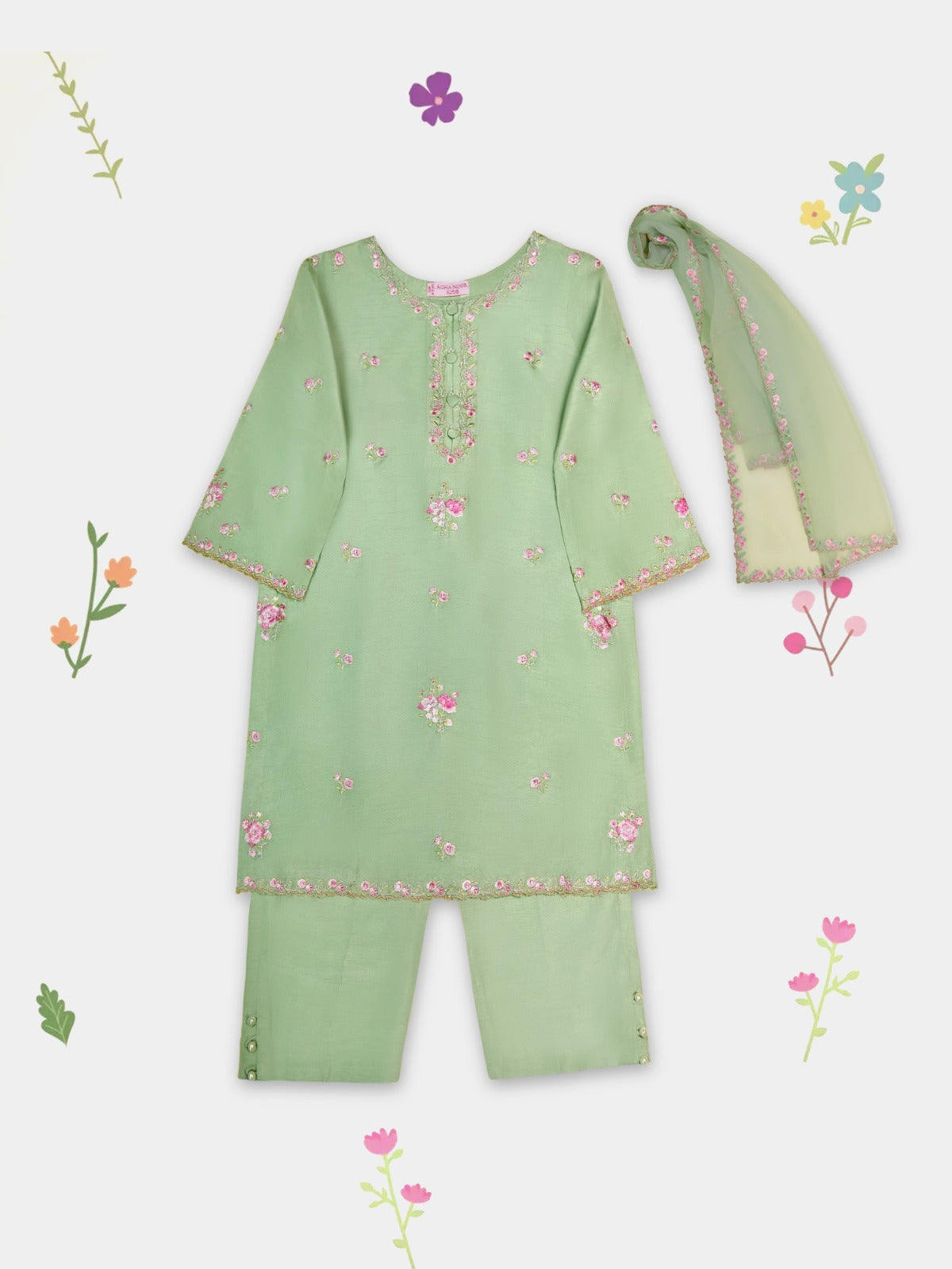 (Kids) 3 Piece - Embroidered Koren Silk Suit FKD073 Secondary image