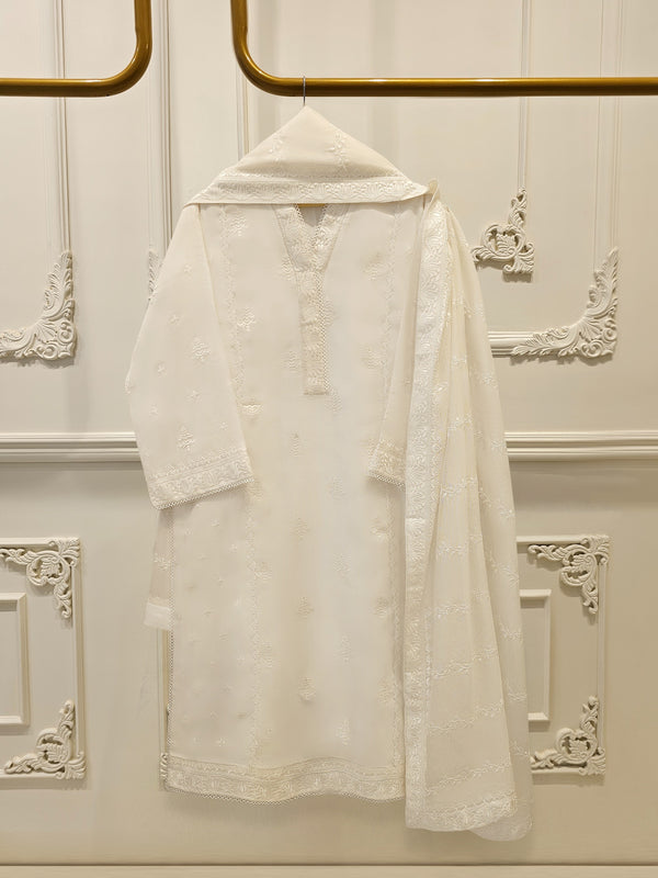 (Unstitched) 3 Piece - Pure Embroidered Cotton Net Suit S113611