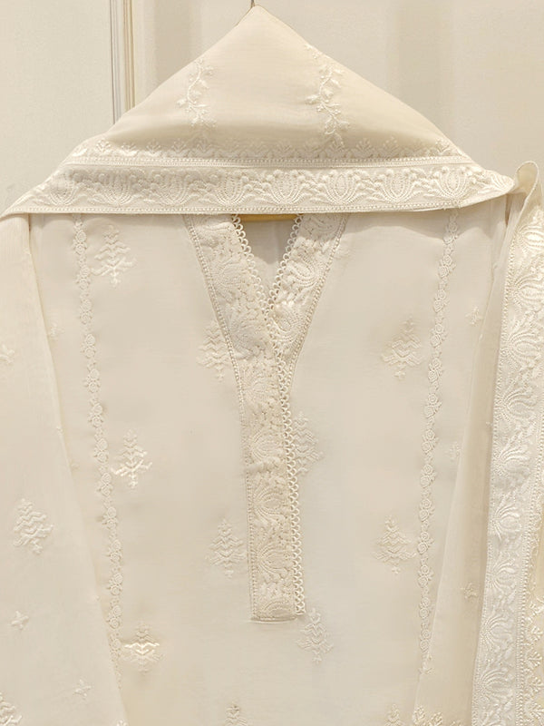 (Unstitched) 3 Piece - Pure Embroidered Cotton Net Suit S113611