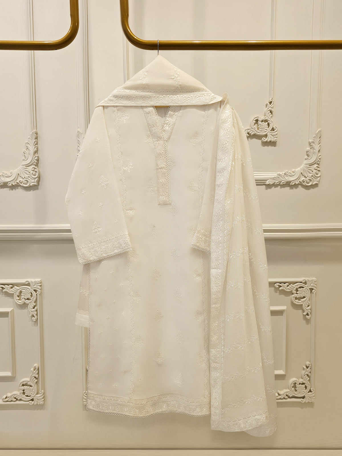 (Unstitched) 3 Piece - Pure Embroidered Cotton Net Suit S113611