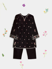 (Kids) 2 Piece - Embroidered Cotton Net Suit KD095