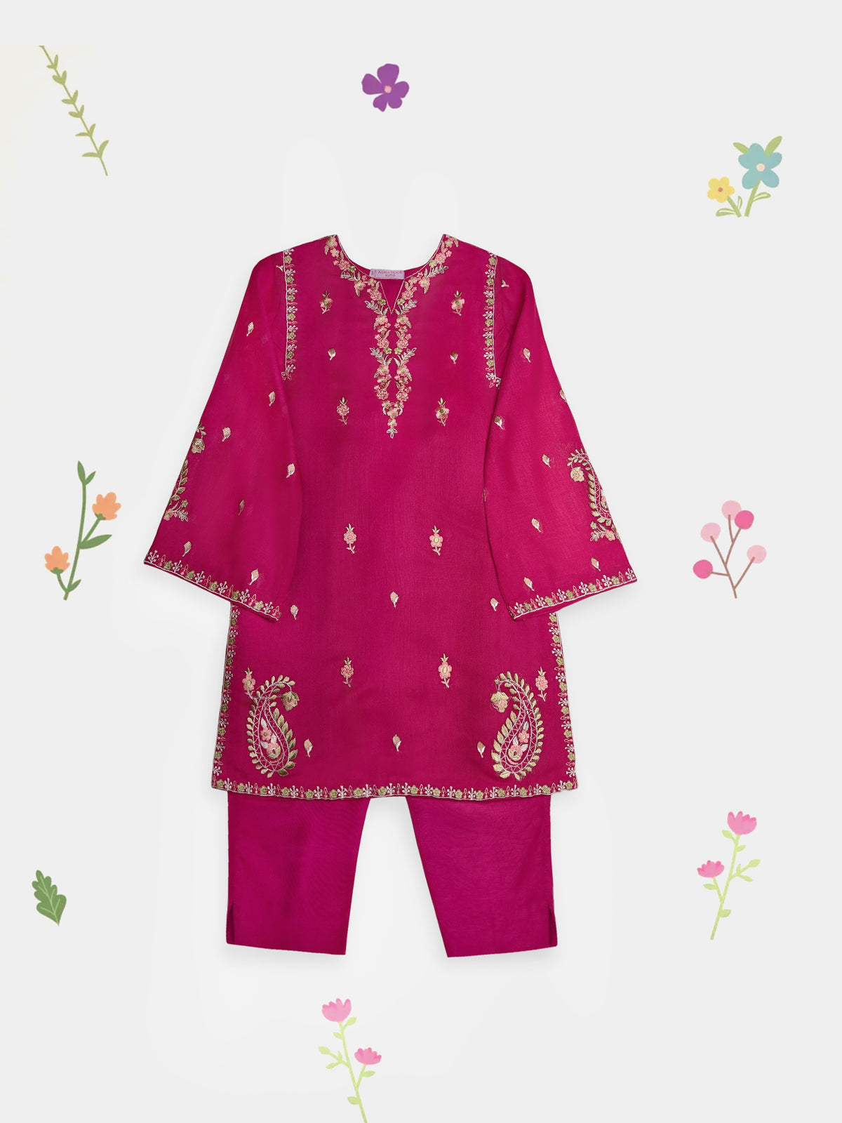 (Kids) 2 Piece - Embroidered Cotton Net Suit KD098 Main image