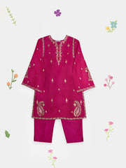 (Kids) 2 Piece - Embroidered Cotton Net Suit KD098