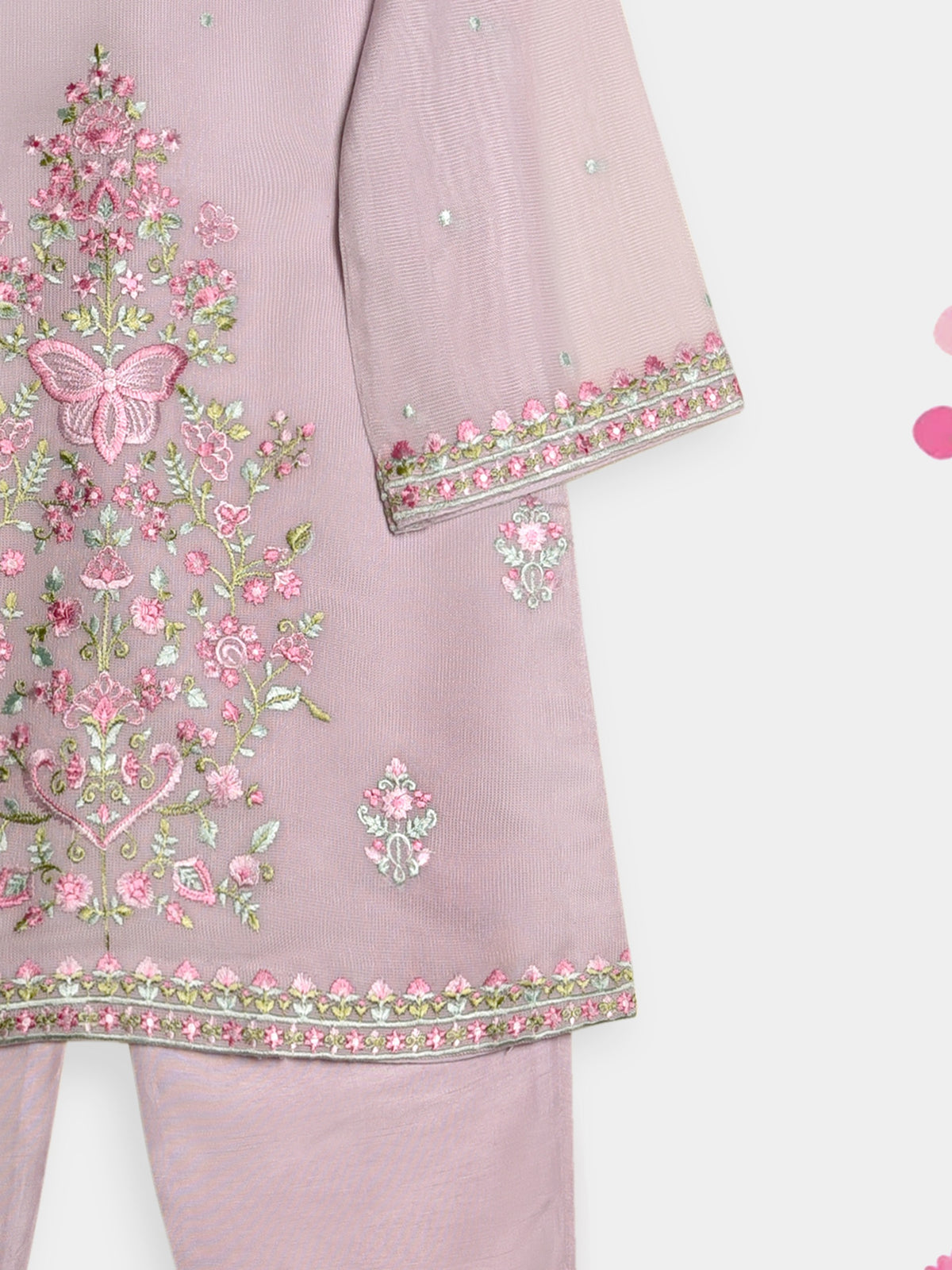 (Kids) 2 Piece - Embroidered Cotton Net Suit KD096