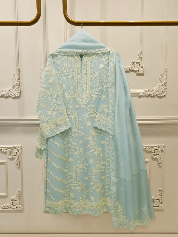 3 Piece - Pure Embroidered Cotton Net Suit S114125