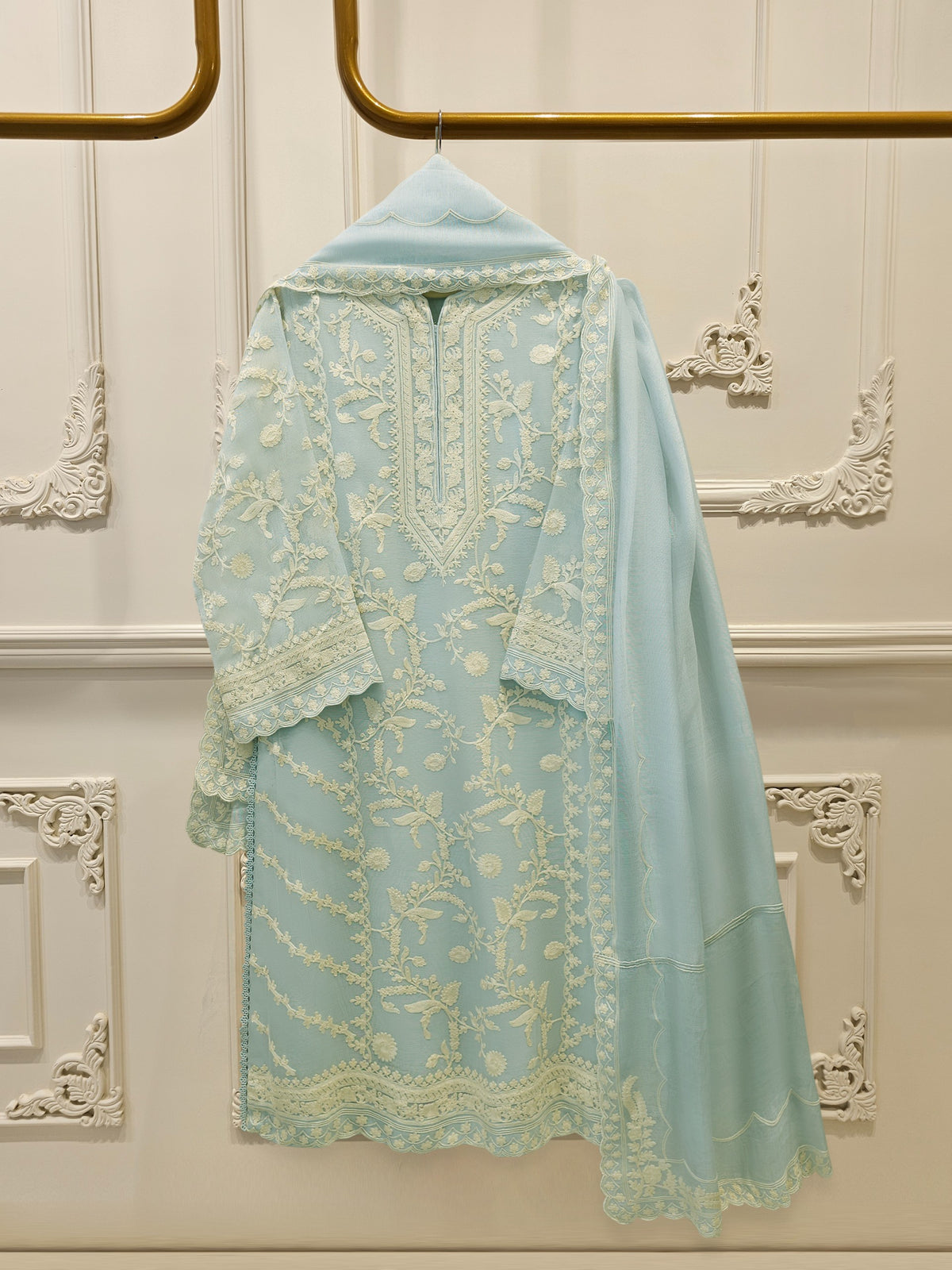 3 Piece - Pure Embroidered Cotton Net Suit S114125