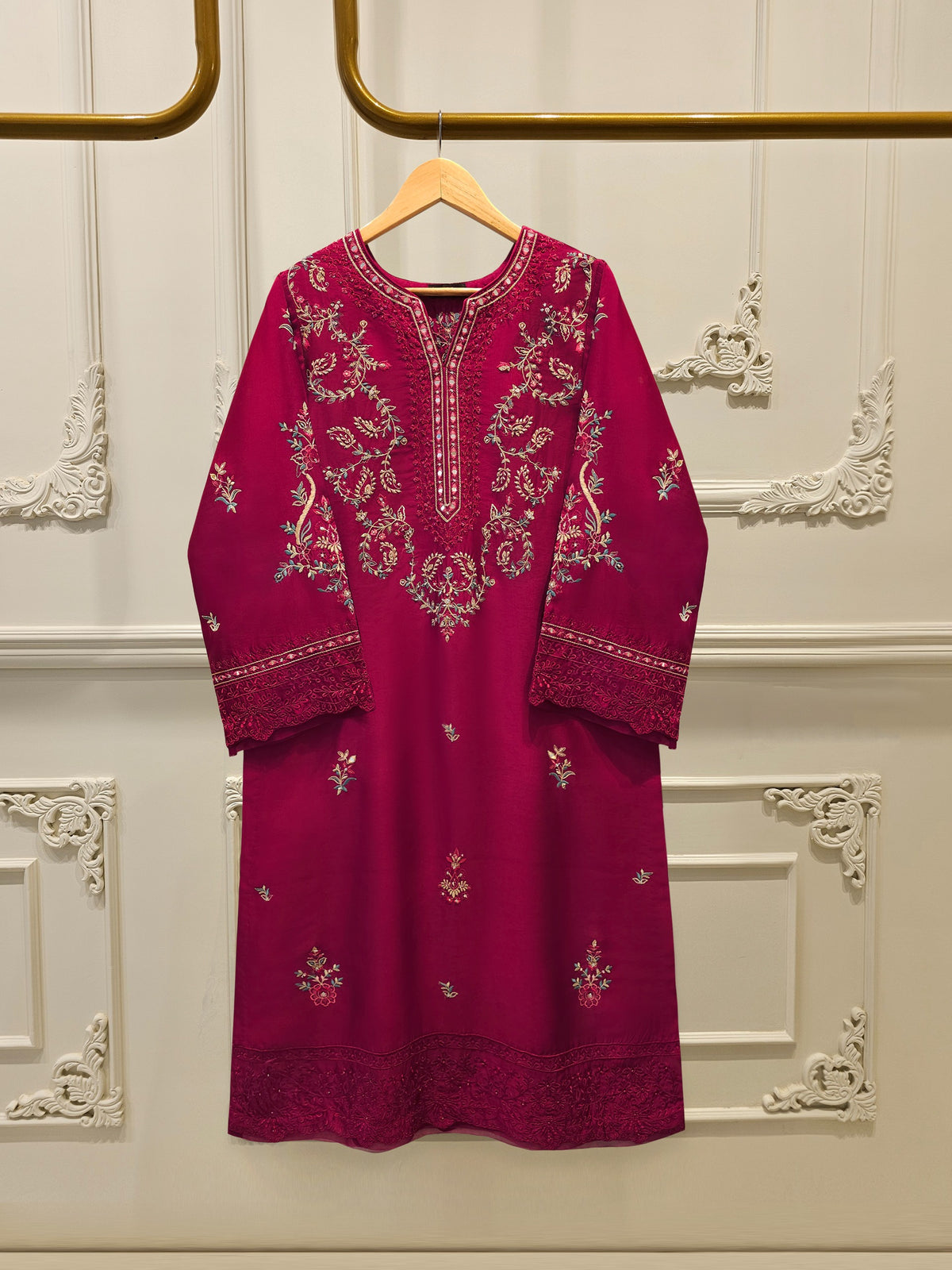 Pure Embroidered Sheesha Silk Shirt S114159