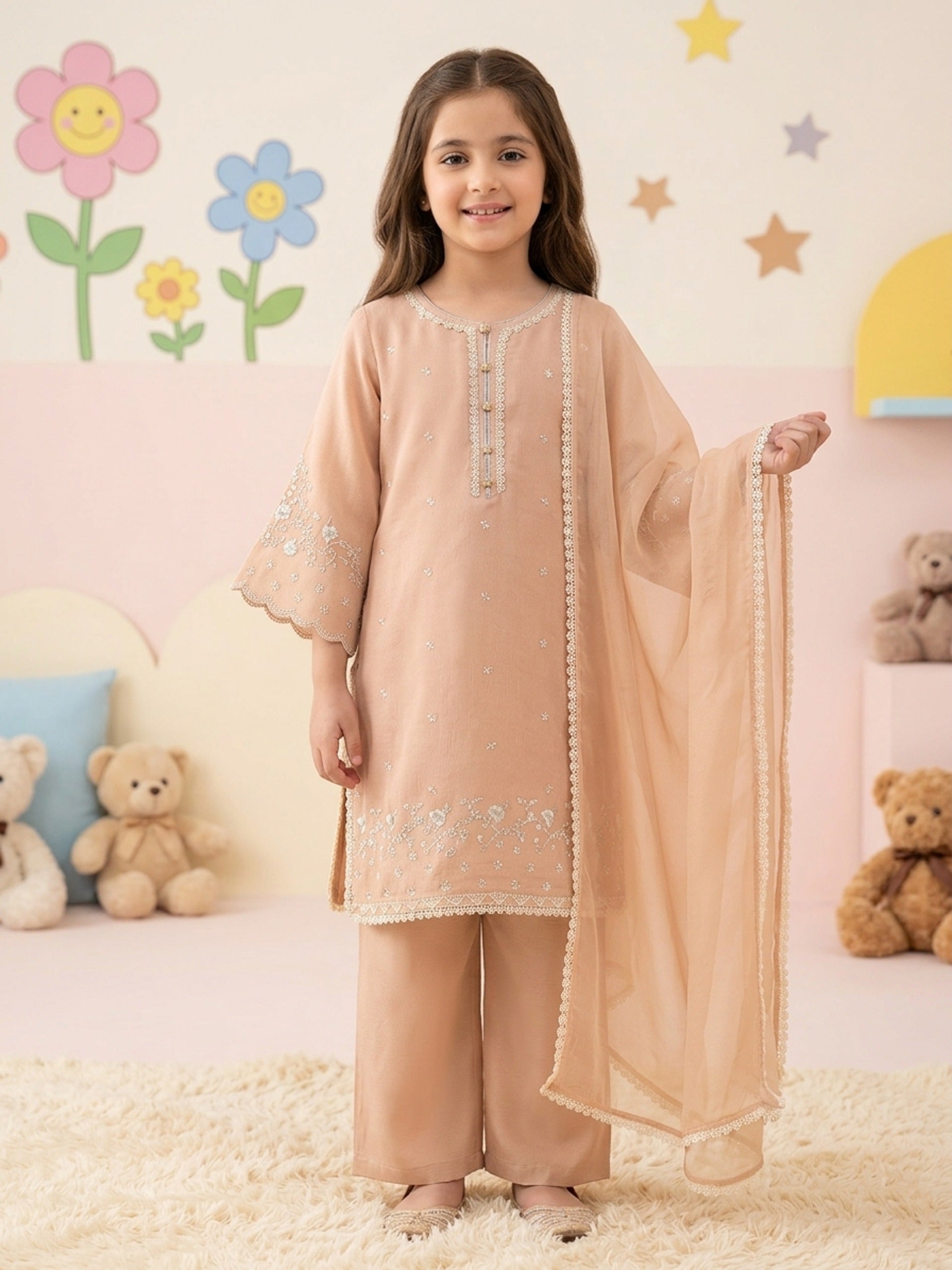 (Kids) 3 Piece - Pure Cotton Net Suit FKD-070 Secondary image