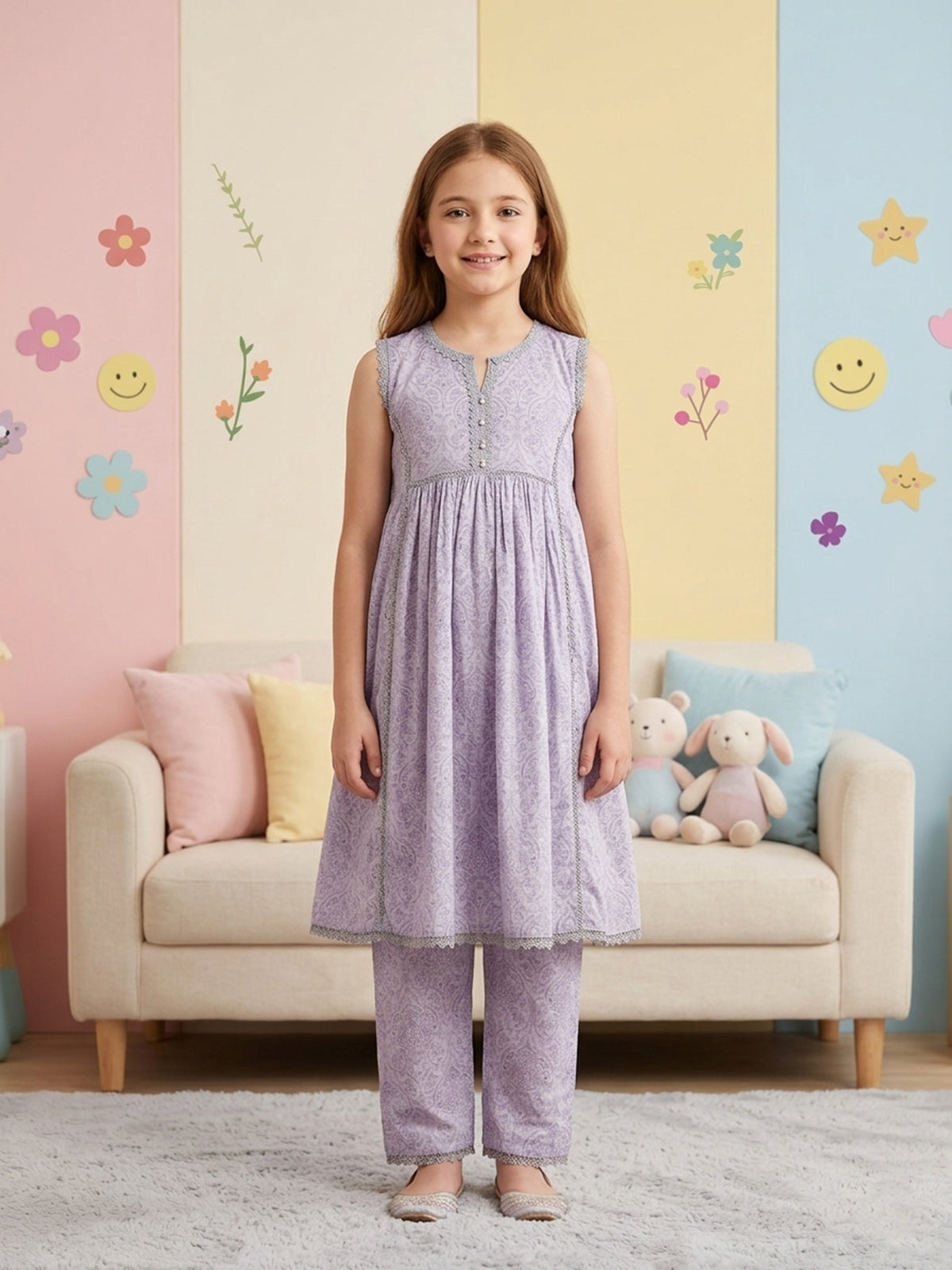 (Kids) - 2 Piece Digital Printed Lawn Suit FKD-041 Main image
