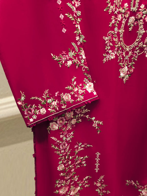 3 Piece - Pure Khaddi Silk Embroidered MTO0008 (Made to Order)