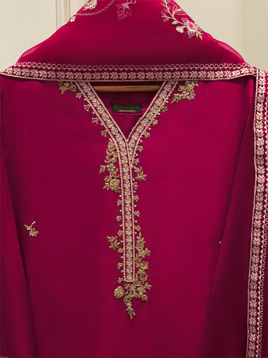 3 Piece- Pure Sheesha Silk Embroidered Suit S114551