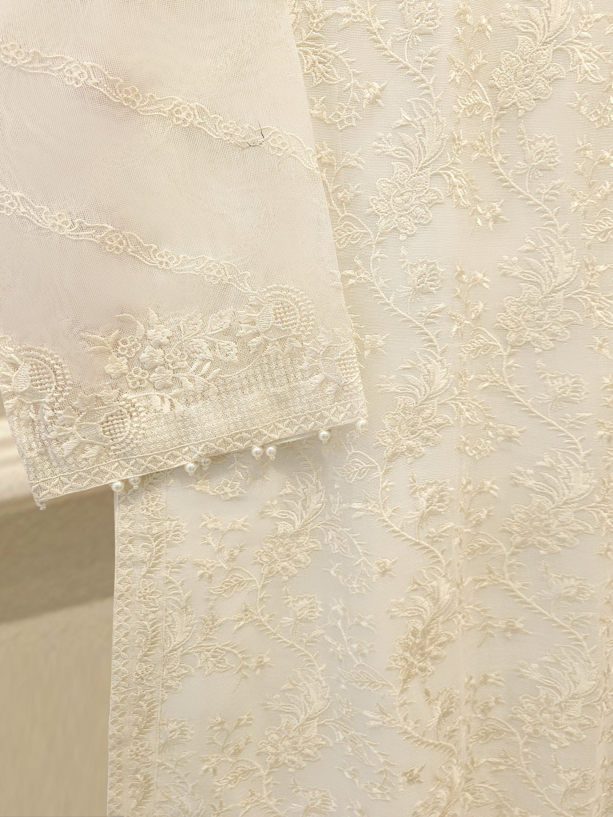 3 Piece - Pure Embroidered Cotton Net Suit S114627