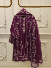 3 Piece- Pure Sheesha Silk Embroidered Suit S114652