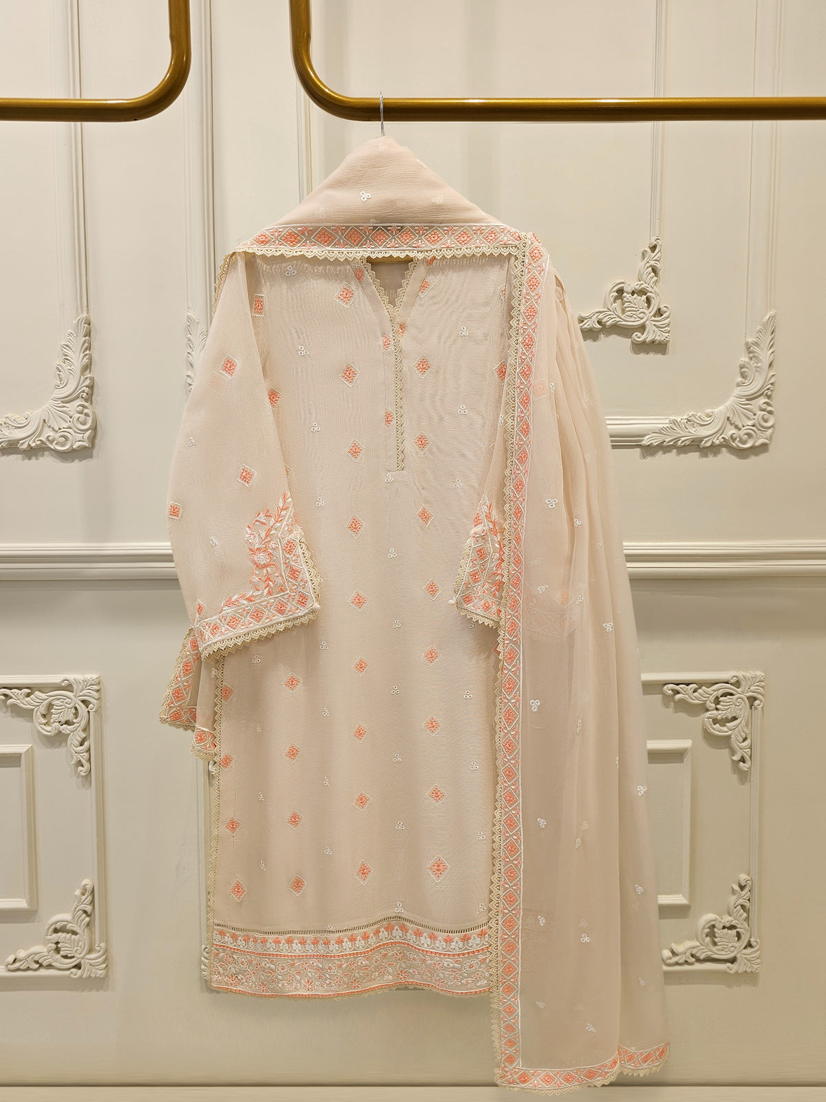 3 Piece - Pure Embroidered Cotton Net Suit S114653 Main image