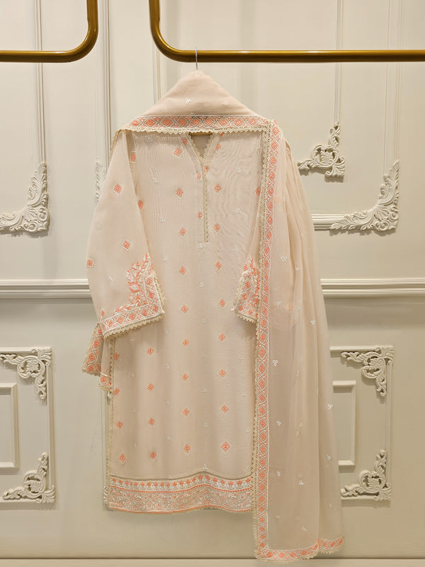 3 Piece - Pure Embroidered Cotton Net Suit S114653
