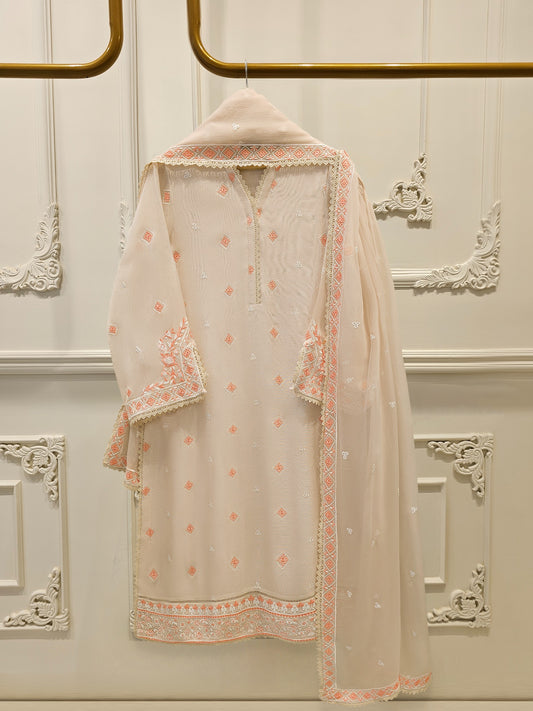 3 Piece - Pure Embroidered Cotton Net Suit S114653