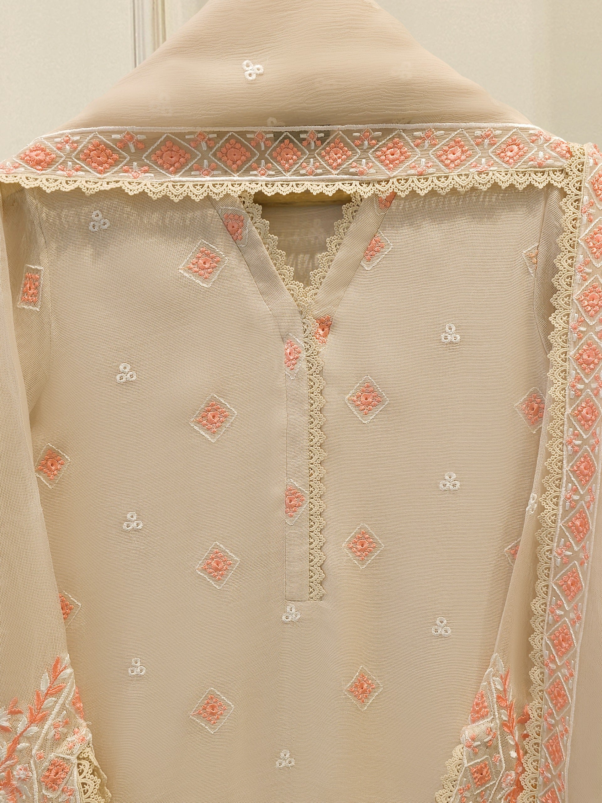 3 Piece - Pure Embroidered Cotton Net Suit S114653 Secondary image