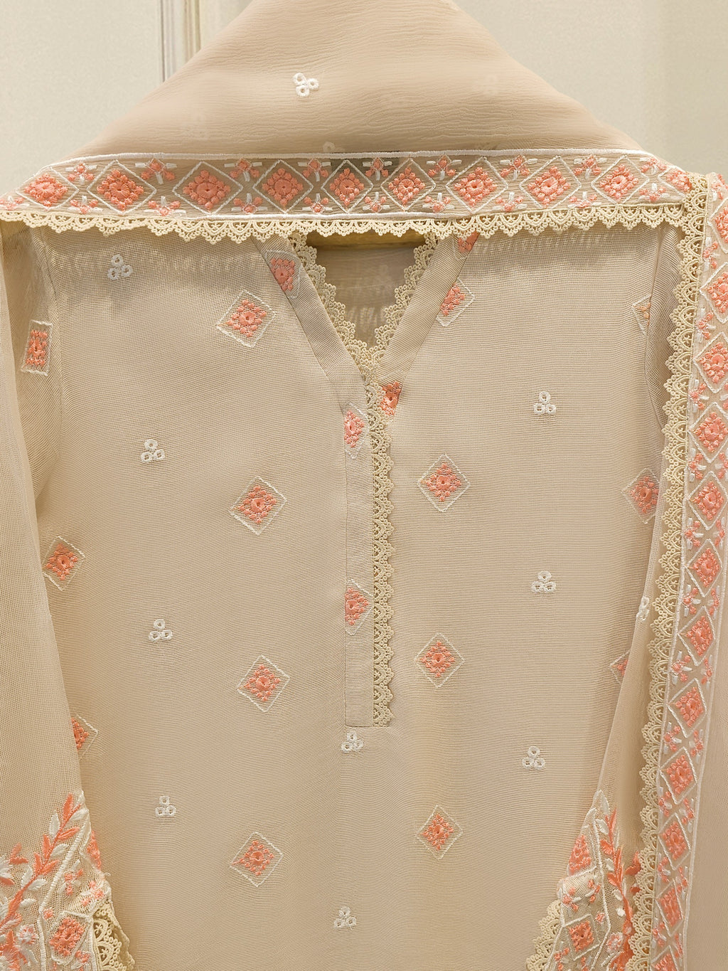 3 Piece - Pure Embroidered Cotton Net Suit S114653