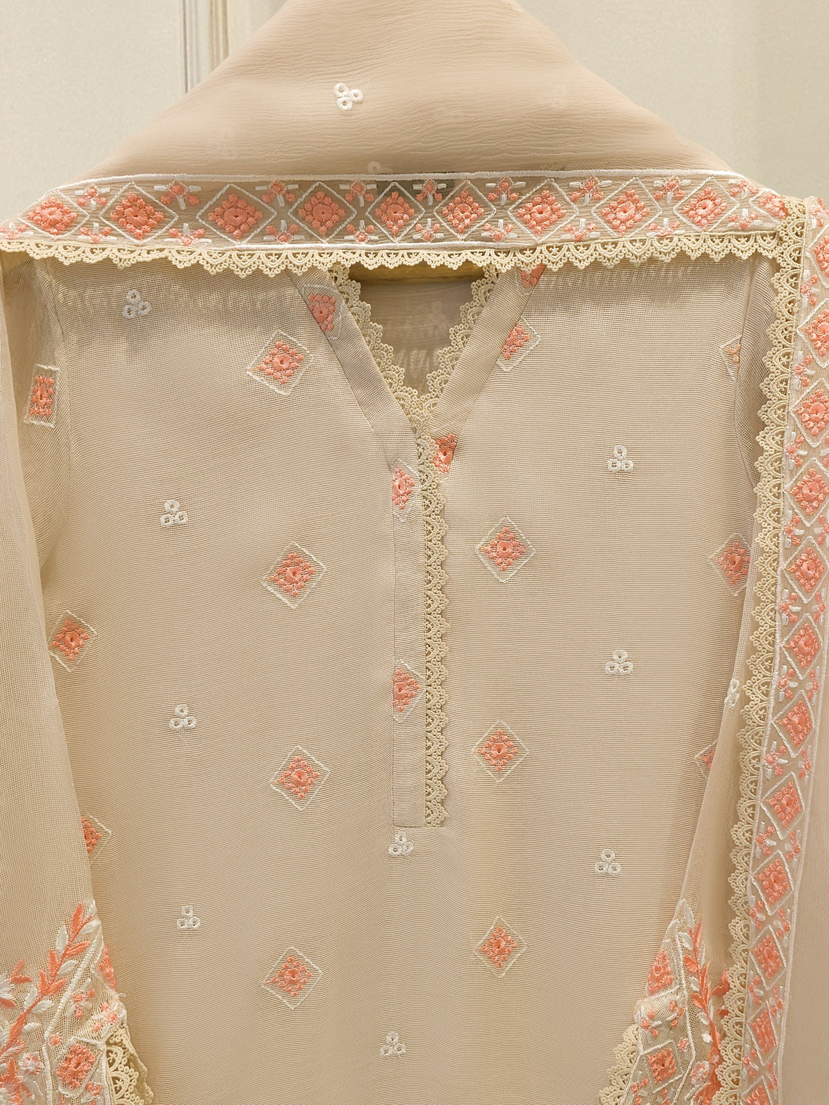 3 Piece - Pure Embroidered Cotton Net Suit S114653