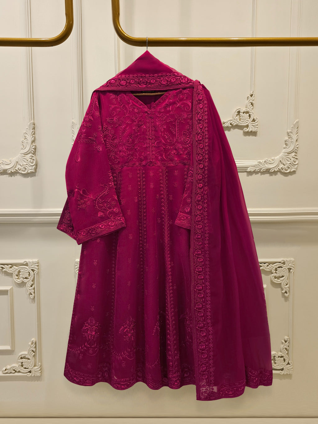 3 Piece - Pure Embroidered Cotton Net Suit S114668