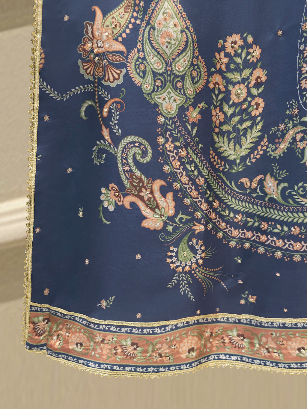 3 Piece- Pure Printed Raw Silk Embroidered Suit S114712