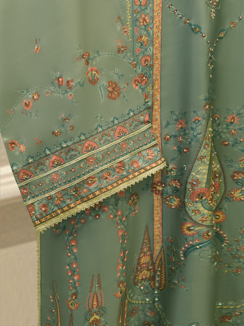 3 Piece- Pure Printed Raw Silk Embroidered Suit S114710