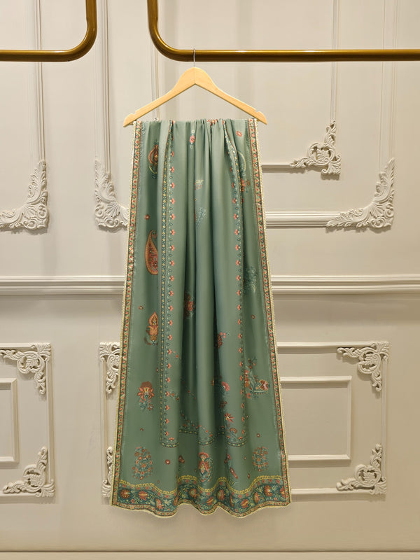3 Piece- Pure Printed Raw Silk Embroidered Suit S114710