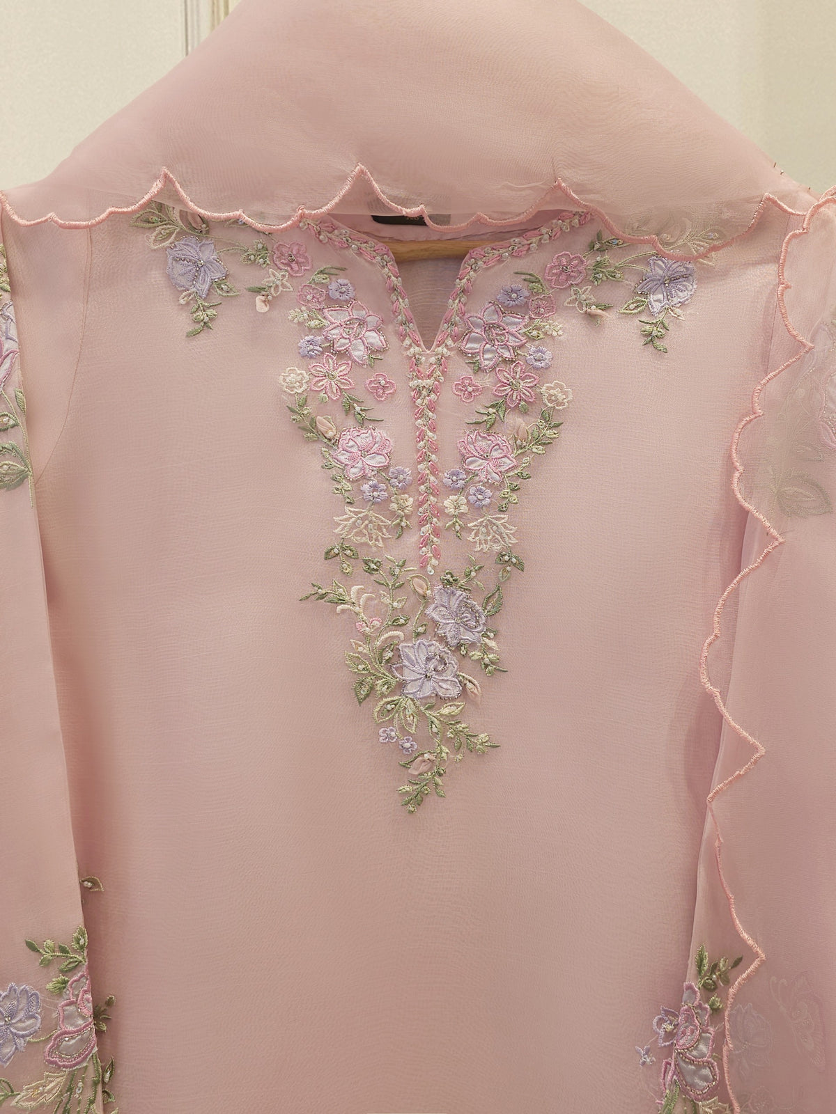 3 Piece - Pure Organza Embroidered Suit S114708