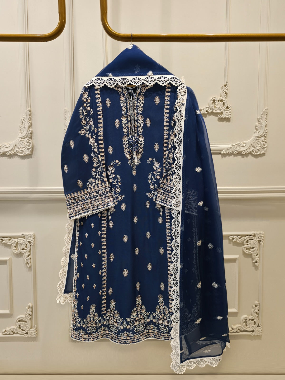 (Unstitched) 3 Piece - Pure Embroidered Cotton Net Suit S114769