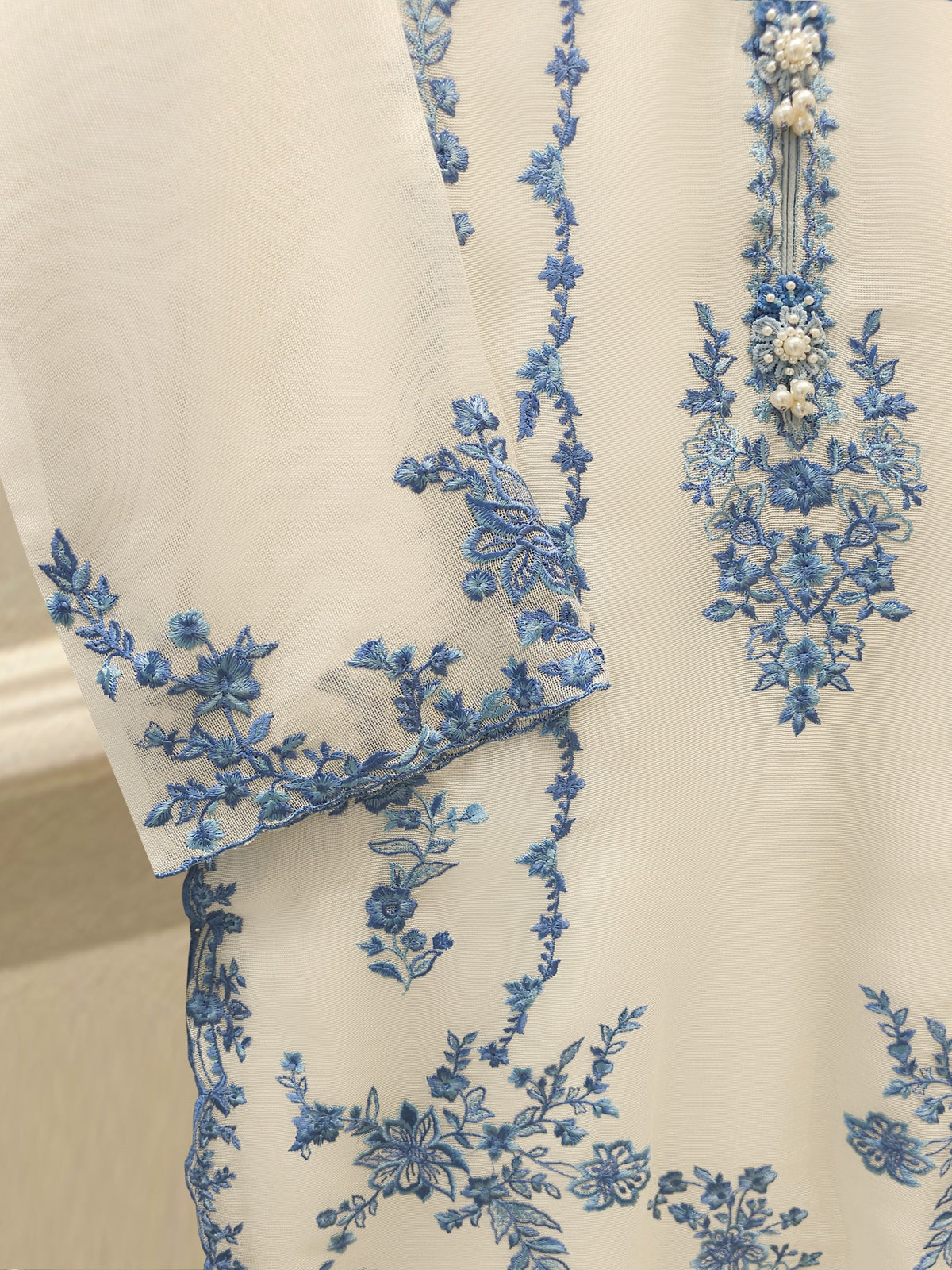 (Unstitched) 3 Piece - Pure Embroidered Cotton Net Suit S114767
