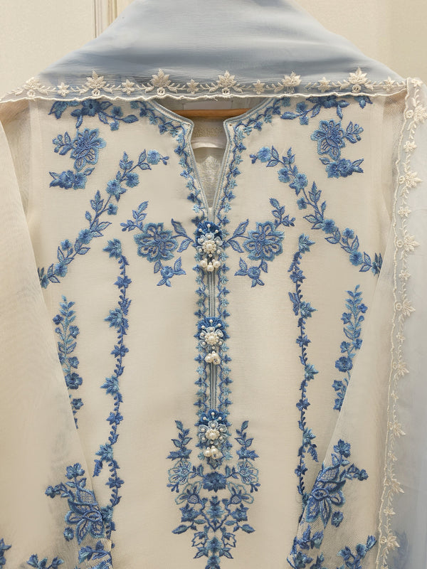 (Unstitched) 3 Piece - Pure Embroidered Cotton Net Suit S114767