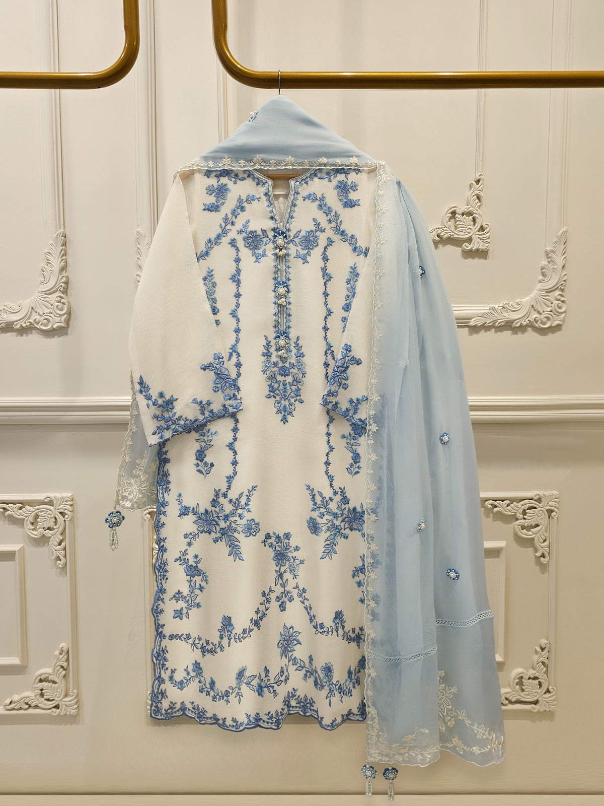 (Unstitched) 3 Piece - Pure Embroidered Cotton Net Suit S114767 Main image