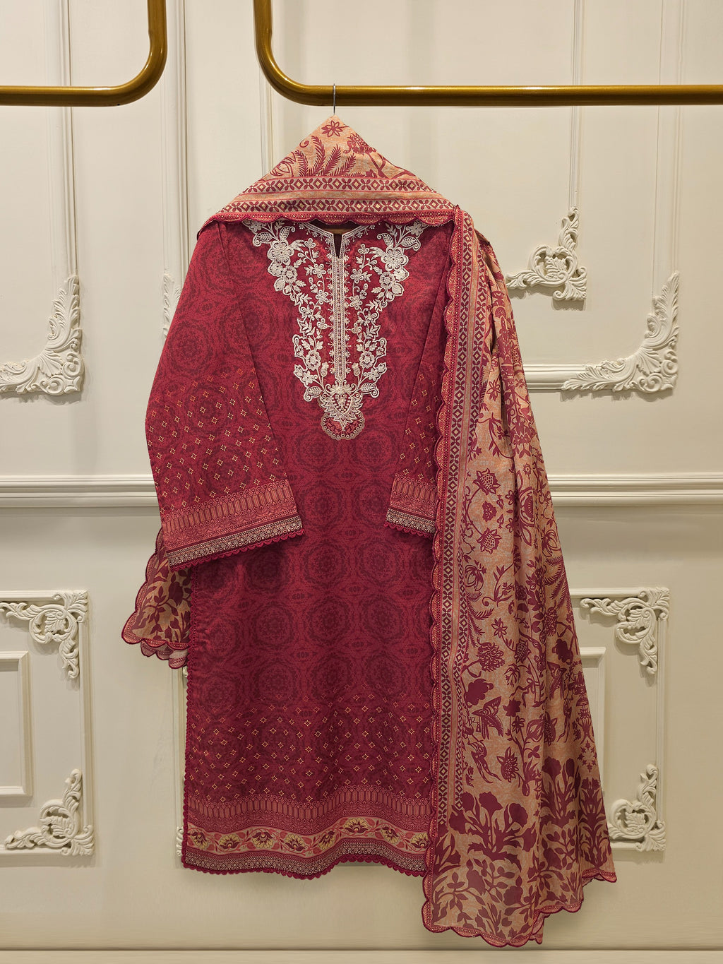 2-Piece Digital Printed & Embroidered  Cambric Suit S114837