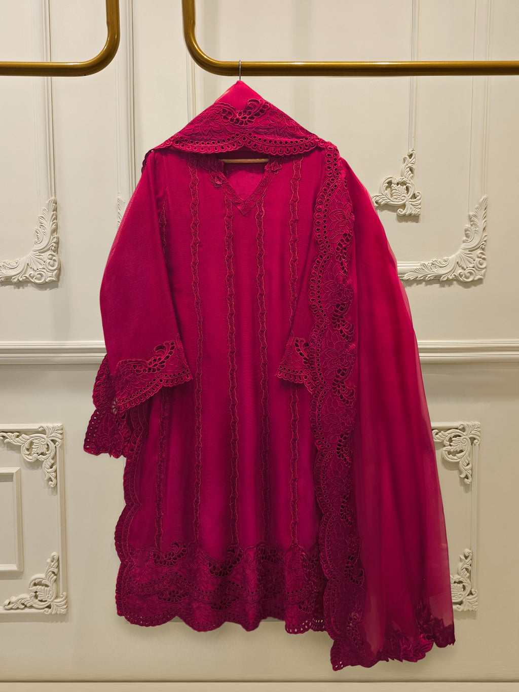 3 Piece - Pure Embroidered Cotton Net Suit S114875