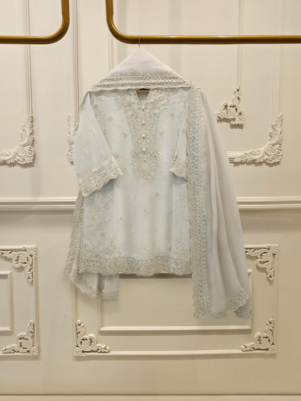 3 Piece - Pure Embroidered Cotton Net Suit S114931
